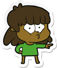 sticker of a cartoon whistling girl
