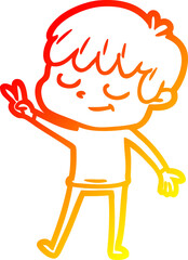 warm gradient line drawing cartoon happy boy
