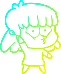 cold gradient line drawing cartoon whistling girl