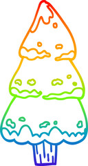 rainbow gradient line drawing cartoon pine trees