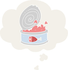 cartoon canned food and thought bubble in retro style