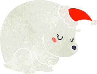 cute retro cartoon of a polar bear wearing santa hat