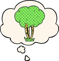 cartoon tree and thought bubble in comic book style