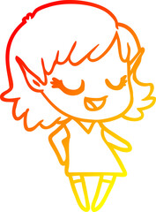 warm gradient line drawing happy cartoon elf girl