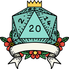 natural 20 critical hit D20 dice roll illustration