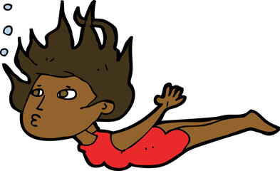cartoon woman swimming underwater