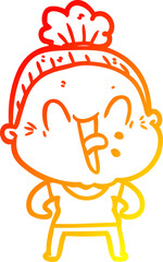 warm gradient line drawing cartoon happy old woman