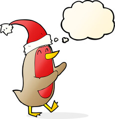 cartoon christmas robin with thought bubble