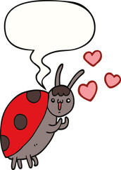 cute cartoon ladybug in love and speech bubble