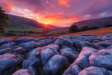 A Lake District inspired landscape scene at golden hour in the English countryside - 751583278