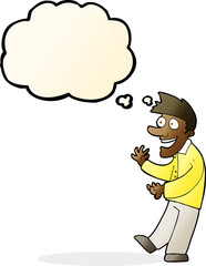 cartoon excited man with thought bubble