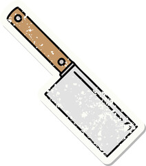 traditional distressed sticker tattoo of a meat cleaver