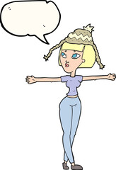speech bubble cartoon woman wearing hat
