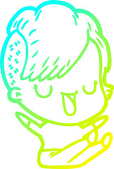 Fototapeta premium cold gradient line drawing cute cartoon girl with hipster haircut