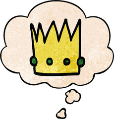 cartoon crown and thought bubble in grunge texture pattern style
