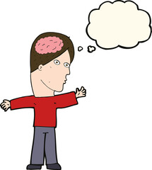 cartoon man with brain with thought bubble