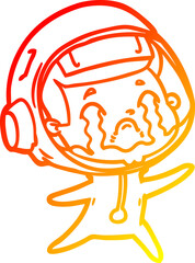 warm gradient line drawing cartoon crying astronaut