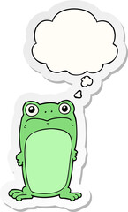cartoon staring frog and thought bubble as a printed sticker