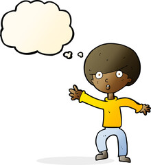 cartoon panicking boy with thought bubble
