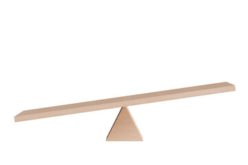 3d Wooden Seesaw Imbalance scales on isolated white background. comparison weight or unbalanced seesaw scales icon. minimal cartoon.3D Rendering. Banner, a place for text, copy space.