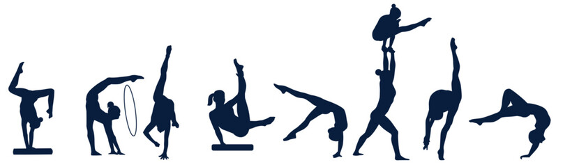 gymnastic silhouette - obrazy, fototapety, plakaty
