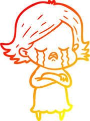 warm gradient line drawing cartoon girl crying