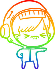 rainbow gradient line drawing cartoon astronaut woman