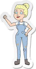 Obraz premium sticker of a cartoon woman in dungarees