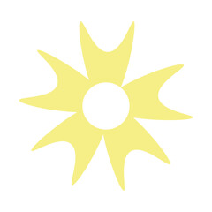 Cartoon daisy logo designs, chamomile flower icons. Flat spring floral elements. Blossom flowers with white petals. Doodle daisy vector set with background.