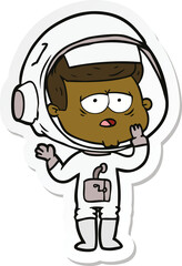Naklejka premium sticker of a cartoon tired astronaut