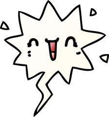 happy cartoon face and speech bubble in smooth gradient style