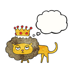 thought bubble textured cartoon lion with crown