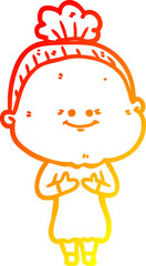 warm gradient line drawing cartoon happy old woman