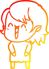 warm gradient line drawing cute cartoon happy vampire girl