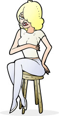 cartoon woman sitting on bar stool