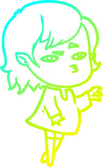 cold gradient line drawing cartoon vampire girl