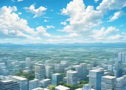 Anime blue sky with white cloud background