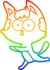 rainbow gradient line drawing happy cartoon cat