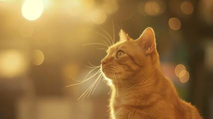 Gato laranja com iluminação cinematográfica bege - Papel de parede - obrazy, fototapety, plakaty