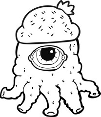 black and white cartoon alien wearing hat