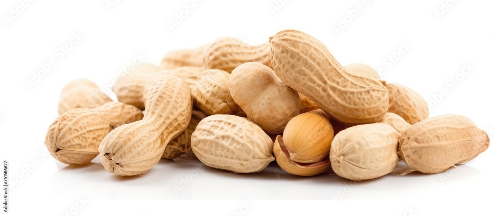 Poster a generous pile of various nuts, primarily peanuts, is showcased against a pristine white background