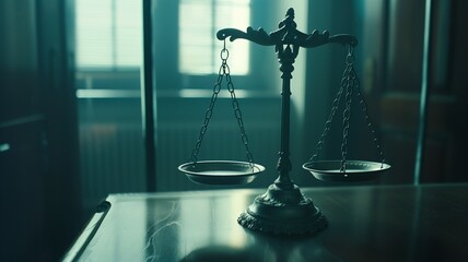 Scales of Justice: Represent the impartial deliberation of cases, weighing evidence and arguments to achieve a balanced and fair judgment. - obrazy, fototapety, plakaty