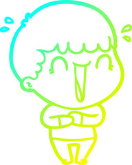 cold gradient line drawing laughing cartoon man