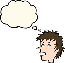 cartoon excited boy with thought bubble