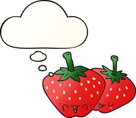 cartoon strawberries and thought bubble in smooth gradient style