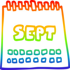 rainbow gradient line drawing cartoon calendar showing month of september