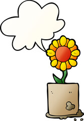 cartoon flower and speech bubble in smooth gradient style