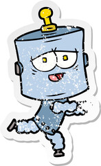 distressed sticker of a cartoon robot