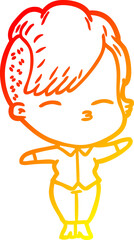 warm gradient line drawing cartoon squinting girl