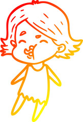 warm gradient line drawing cartoon girl pulling face